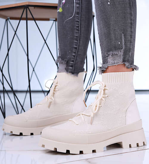 Wiosenne beżowe botki z tkaniny na platformie /G2-3 15724 T144/