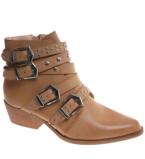 Karmelowe botki kowbojki z ćwiekami /E10-3 9349 S290/