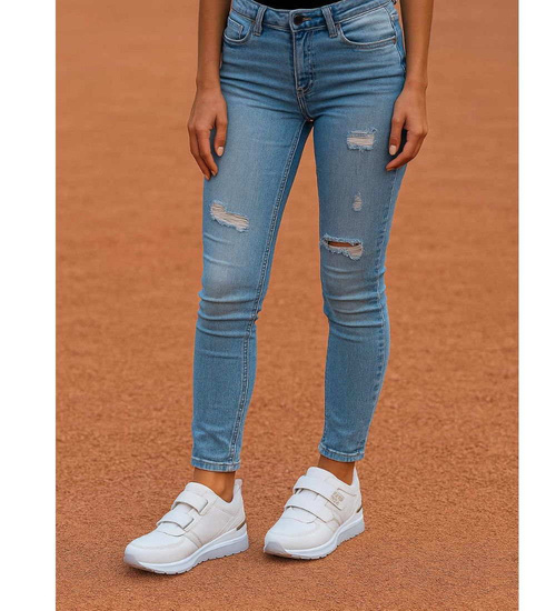 Białe trampki sneakersy na rzepy niski koturn /F1-2  18119 T188/