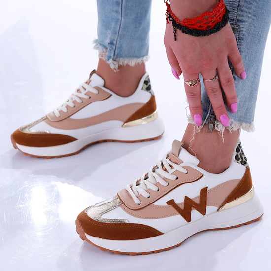 Biało brązowe buty sportowe /B4-1 17329 T230/