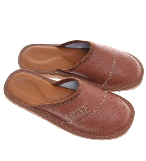 Skórzane kryte klapki domowe Chief brązowe /A2-1 18642 S290/