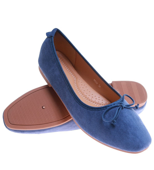 Baleriny damskie z kokardą buty zamszowe granatowe /D1-3 17541 G133/