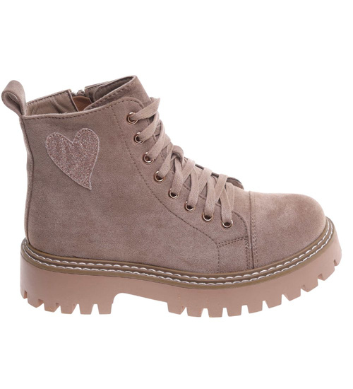 Sznurowane botki trapery na platformie Khaki /G5-2 18246 W437/