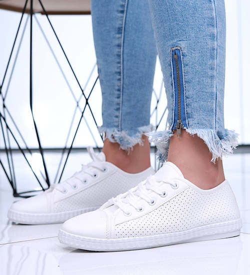 Białe ażurowe tenisówki damskie /B6-2 16028 D383/