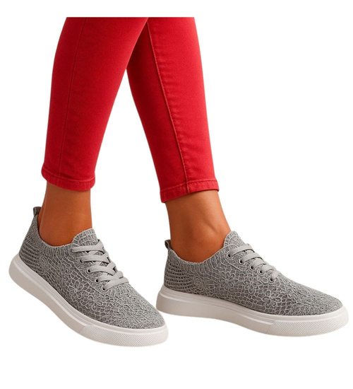 Ażurowe letnie trampki na platformie Szare /D7-2 17918 G383/