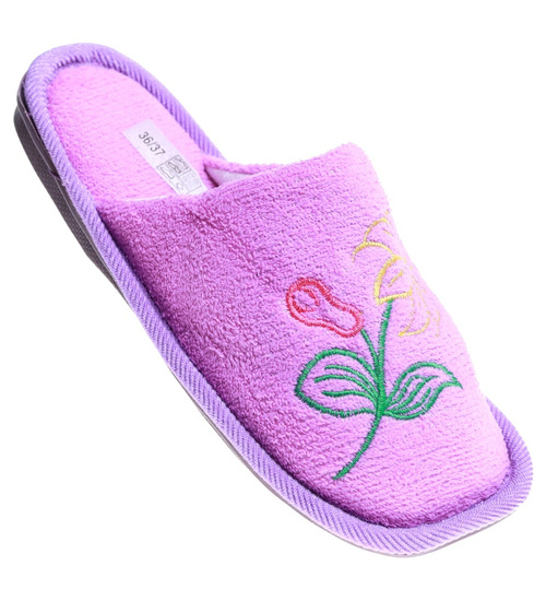 Pluszowe fioletowe kapcie damskie z haftem /E4-1 15947 S4-5/