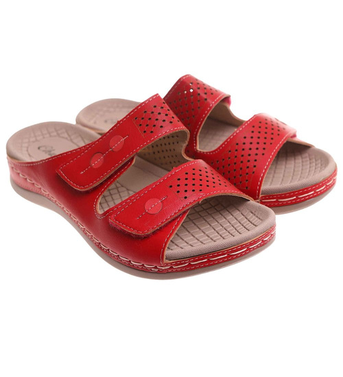 Czerwone klapki damskie na rzepy /B2-2 17859 T286/