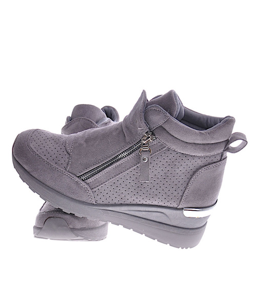 Szare sneakersy damskie na koturnie /B2-2 12852 T890/