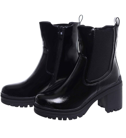 Czarne botki na grubym obcasie i platformie /C5-3 18312 T432/