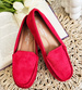 Czerwone zamszowe półbuty balerinki lordsy /F9-2 15628 T187/