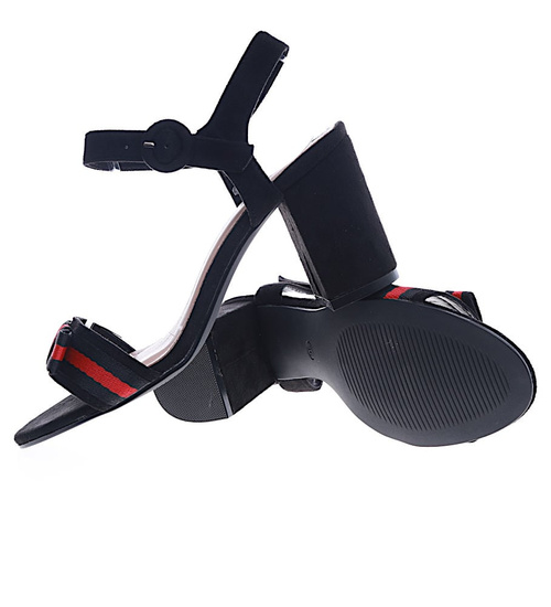 Czarne zamszowe sandały na słupku /H2 D8-3 14071 S243/
