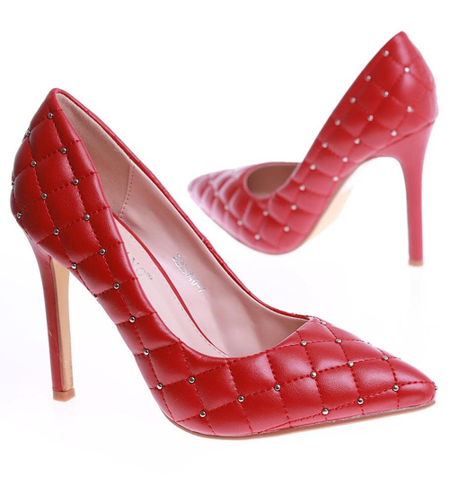 Czerwone czółenka damskie na szpilce /F10-3 16202 G252/