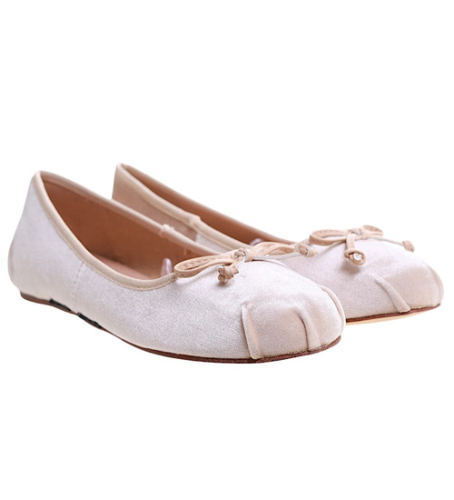 Zamszowe beżowe balerinki z paseczkami /A8-2 13330 T035 +H2/