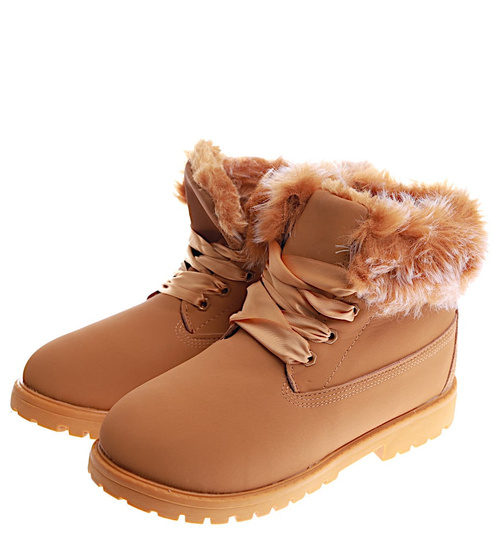 Camelowe dziewczęce trapery z futerkiem /C1-2 15044 T392/