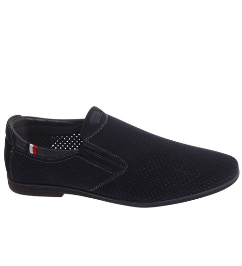 Wsuwane ażurowe męskie półbuty Granatowe /B5-3 17867 T398/