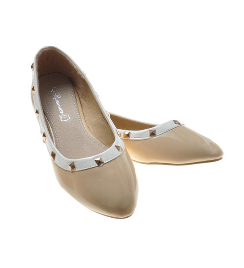 Beżowe wiosenne lakierowane balerinki /G6-2 7780 S191/