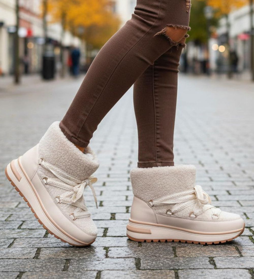 Zimowe botki śniegowce z futerkiem Beżowe /D5-2 18567 W341/