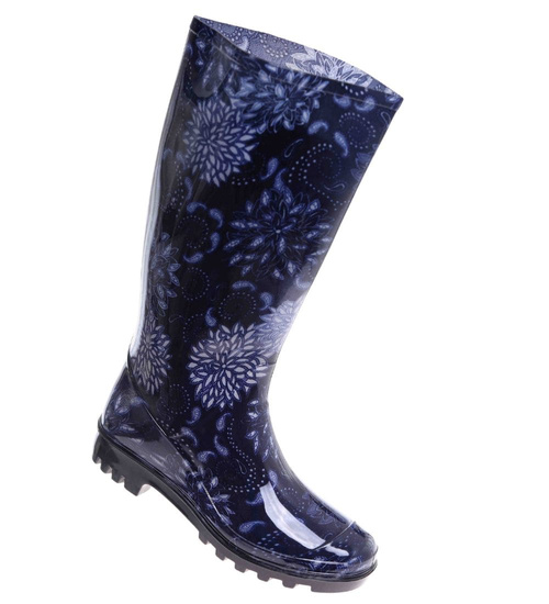 Kalosze damskie z wysoką cholewką Czarno granatowe /B4-1 18373 T346/