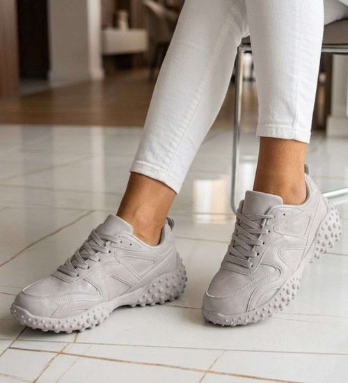 Szare sneakersy damskie sznurowane buty sportowe /D8-1 18709 T152/