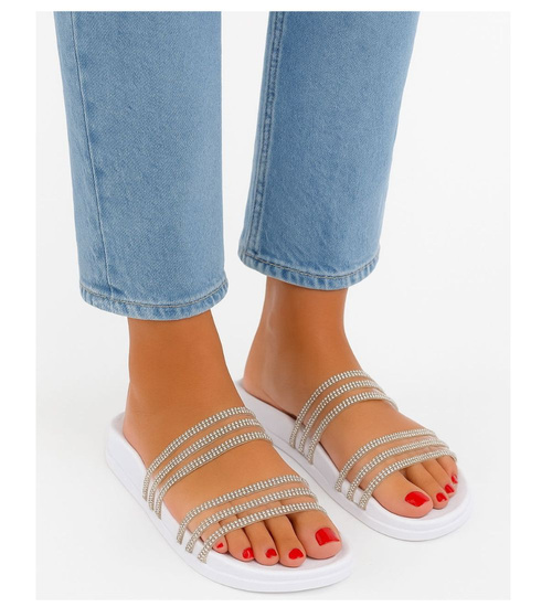 Białe basenowe wodoodporne klapki damskie /D7-2 14293 S038/