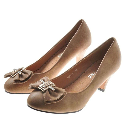 Czółenka na średnim obcasie Khaki /A4-2 8285 S120/