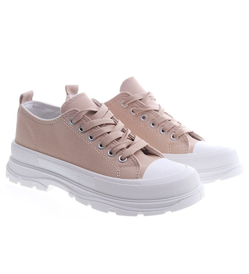 Mega modne damskie trampki Beżowe /G2-3 9383 S291/