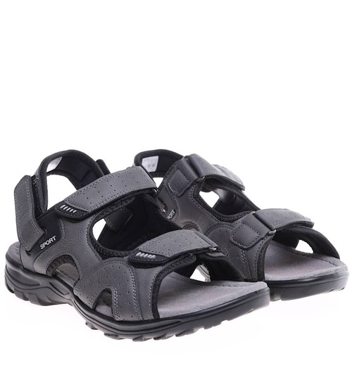 Szare męskie sandały na rzepy /C5-3 16152 S435/