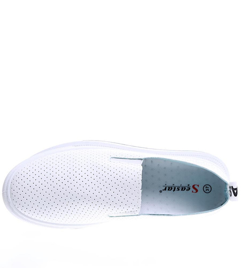 Wsuwane ażurowe białe tenisówki damskie /A1-2 15530 T288/