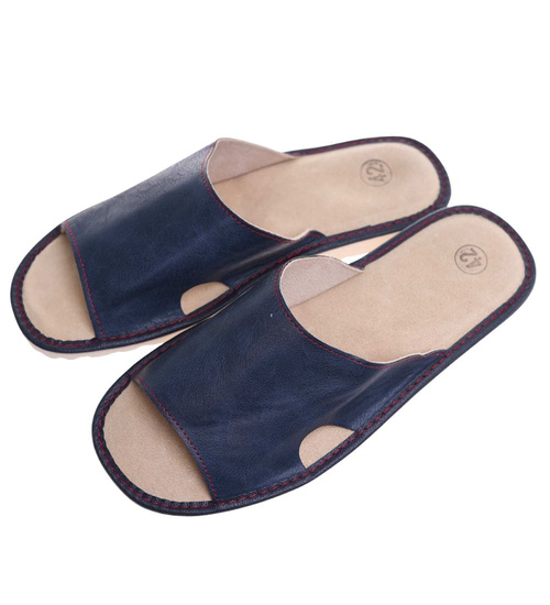 Grantowe męskie klapki domowe ze skóry naturalnej /B6-1 4980 S175/