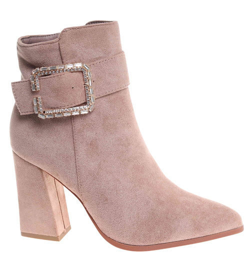 Beżowe klasyczne botki damskie na obcasie /D7-3 18338 T381/