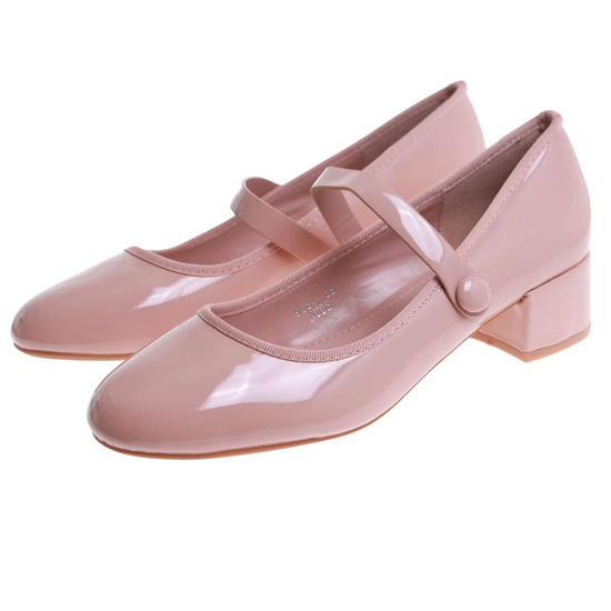 Ciemno beżowe czółenka z paskiem na niskim obcasie /E8-2 17730 W182/