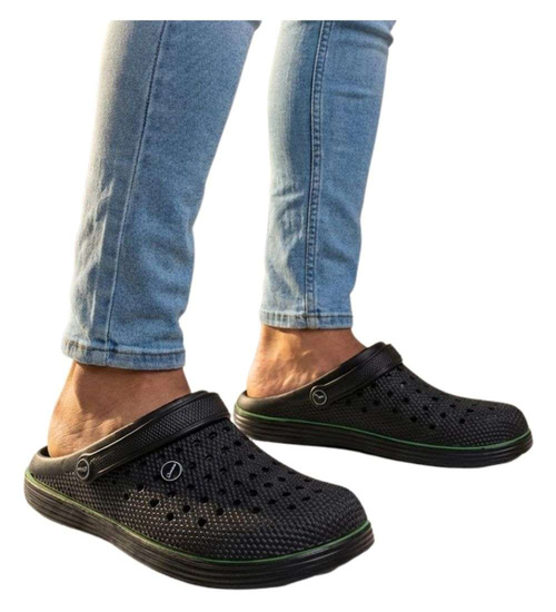 Kryte czarne klapki męskie z paskiem /H2 18647 T135/