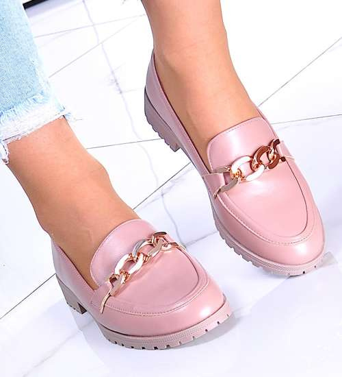 Cieliste półbuty oxfordy z łańcuchem /E10-2 11297 T428/ Cieliste półbuty oxfordy z łańcuchem /E10-2 11297 T428/