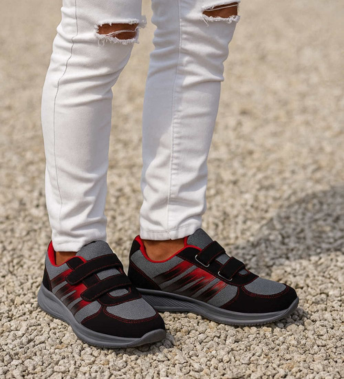 Czarno czerwone buty sportowe na rzepy /A10-1 18159 T299/