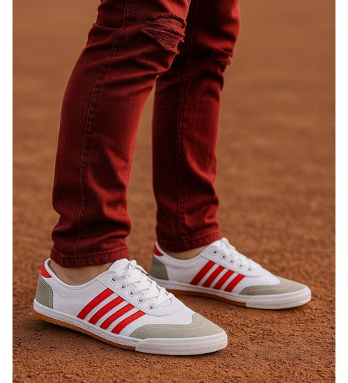 Białe materiałowe trampki halówki męskie sznurowane /B1-1 17457 T139/