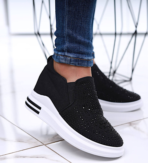 Czarne trampki sneakersy na koturnie /E8-2 16891 T284/