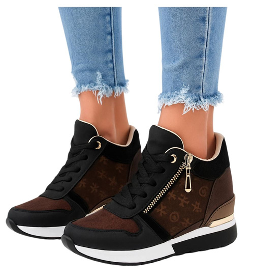 Damskie sneakersy na koturnie Black /C7-3 15912 D383/