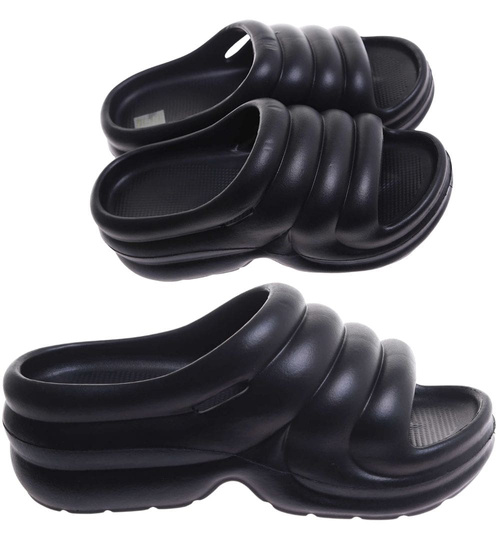 Plażowe czarne klapki basenowe na platformie /G2-1 17702 G181/