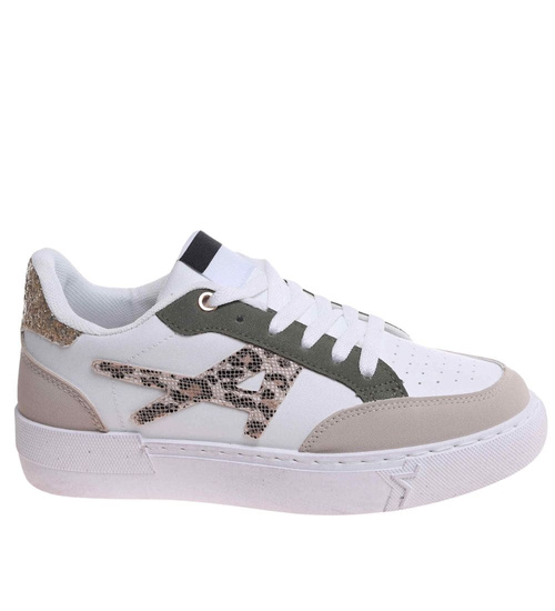 Trampki damskie sznurowane biało zielone /J4-4 H2 18481 W16-6/