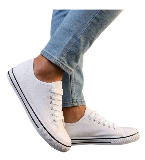 Trampki męskie z tkaniny klasyczne białe /e2-1 13758 T291/