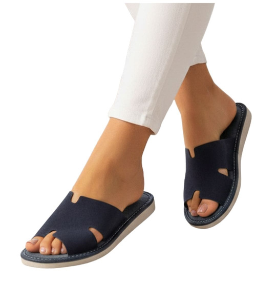 Skórzane domowe klapki kapcie granatowe /E8-1 13381 S194/