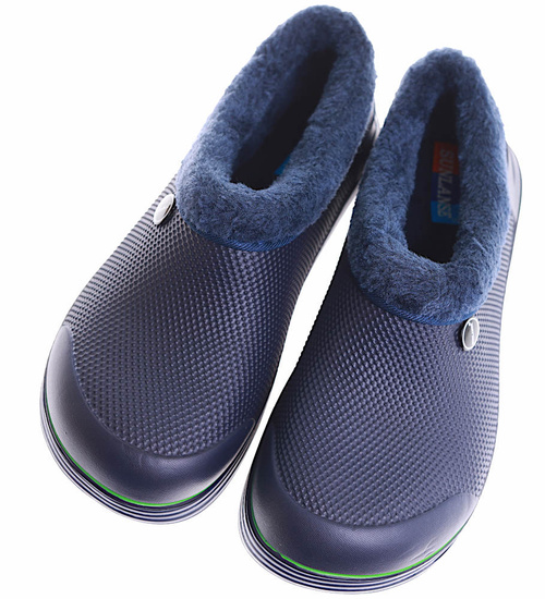 Granatowe męskie kalosze piankowe z futerkiem /H2 17075  T291/