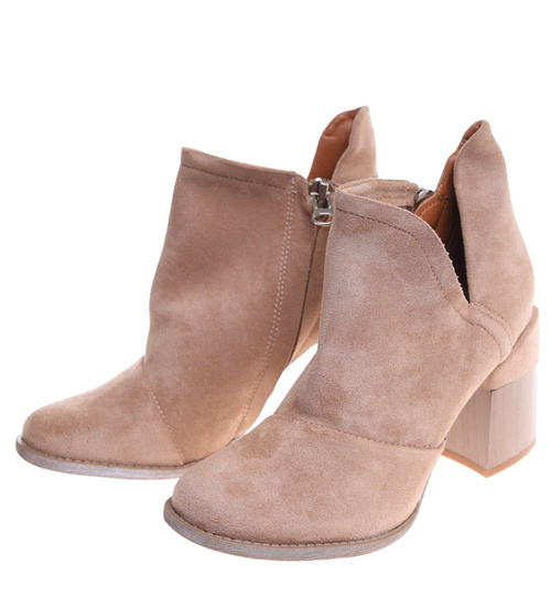 Botki damskie na szerokim słupku Khaki /D1-2 +H2 7050 T198/
