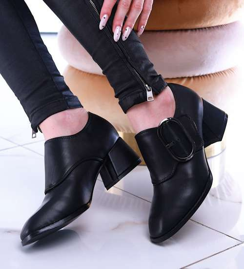 Czarne botki damskie na szerokim obcasie /C2-3 13480 S144/