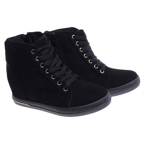 Czarne sneakersy damskie na koturnie /F4-2 18133 T397/