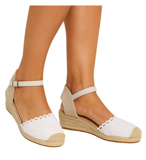 Sandały damskie na platformie Białe espadryle /D1-1 17863 T288/