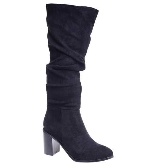 Czarne klasyczne kozaki na słupku do kolan /F2-2 18332 W582/