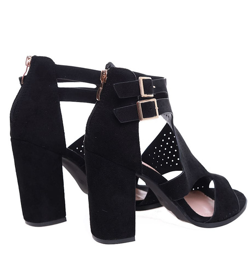 Czarne damskie sandały na słupku /D3-2 15926 T783/