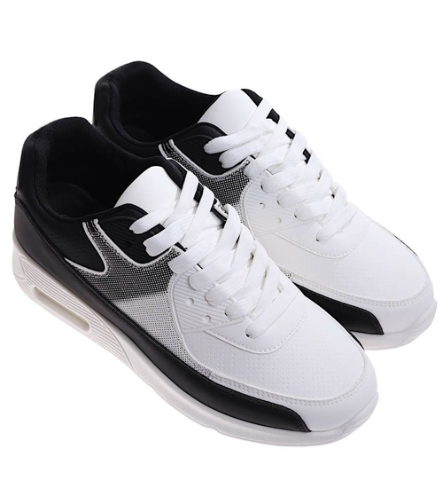 Czarno białe męskie buty sportowe /E8-1 16955 T482/