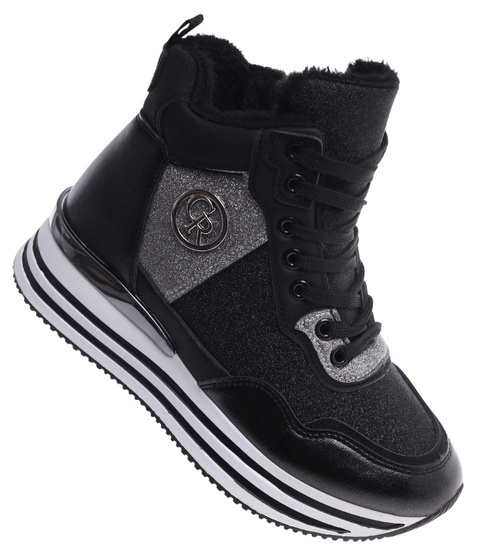 Zimowe botki sportowe damskie czarne /G5-1 18550 W18-47/